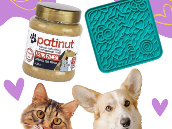 Fıstık Ezmeli Ödül Maması + Koyu Mavi O'yalama Matı (Lick Mat)