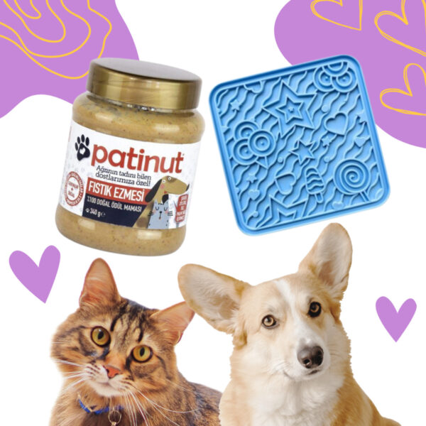 Fıstık Ezmeli Ödül Maması + Açık Mavi O'yalama Matı (Lick Mat)