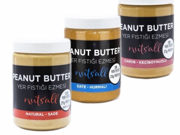 Sade Fıstık Ezmesi - Hurmalı Fıstık Ezmesi - Keçiboynuzlu Fıstık Ezmesi 1 Kg X 3 Adet