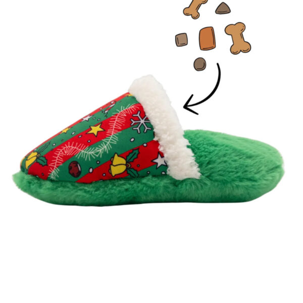 Yeşil Peluş Terlik Mama Saklamalı Köpek Zeka Oyuncağı Sesli Köpek Oyuncağı