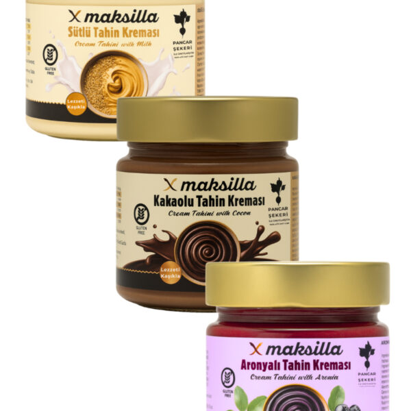 Maksilla Tahin Kreması Paketi (Sütlü, Kakaolu, Aronyalı) - 250 g x 3 Adet
